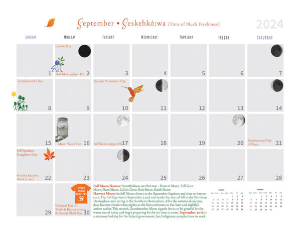 Calendar women's medicine, 2024 calendar, indigenous, mohawk, pass the feather